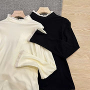 Elegant Lace-Trim Slim Fit Turtleneck Thermal Top