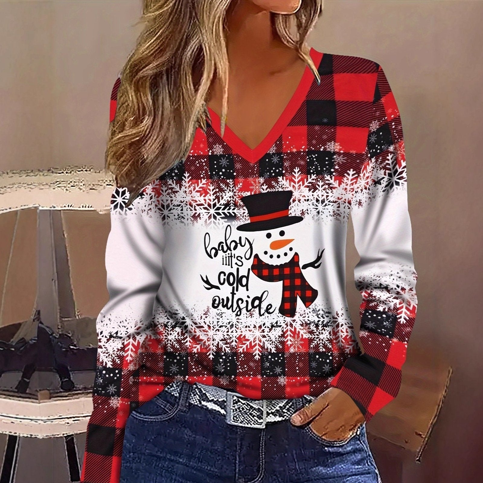 Floral V-Neck Casual Women's Mesh T-Shirt
