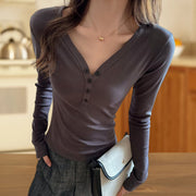 Fleece-Lined Thermal V-Neck Long Sleeve Base Shirt