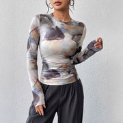 Retro Ink-Wash Slim-Fit Women's Long-Sleeve Top
