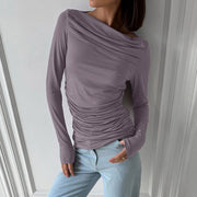 Chic Gathered Waist Long Sleeve Slim Fit T-Shirt