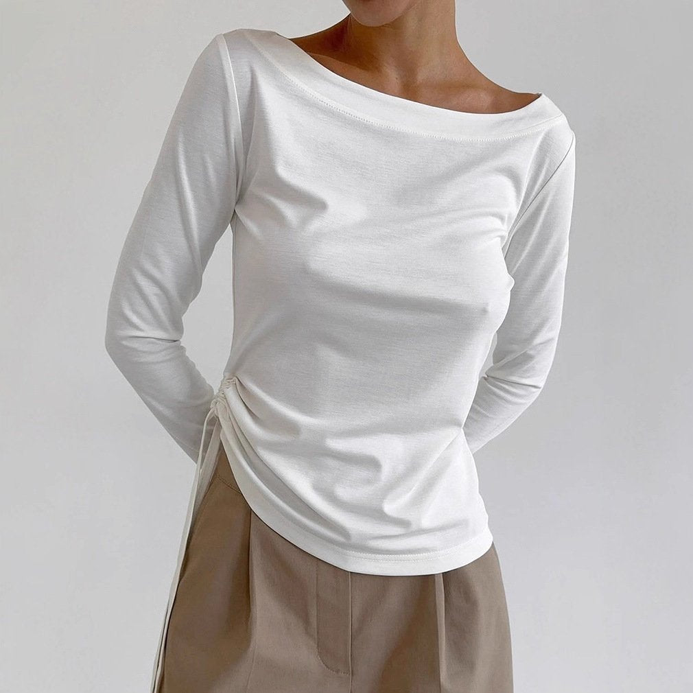 Chic Round Neck Side-Tie Long Sleeve Top