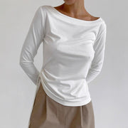 Chic Round Neck Side-Tie Long Sleeve Top