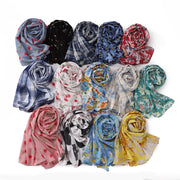 Golden Plaid Maple Leaf Chiffon Scarf