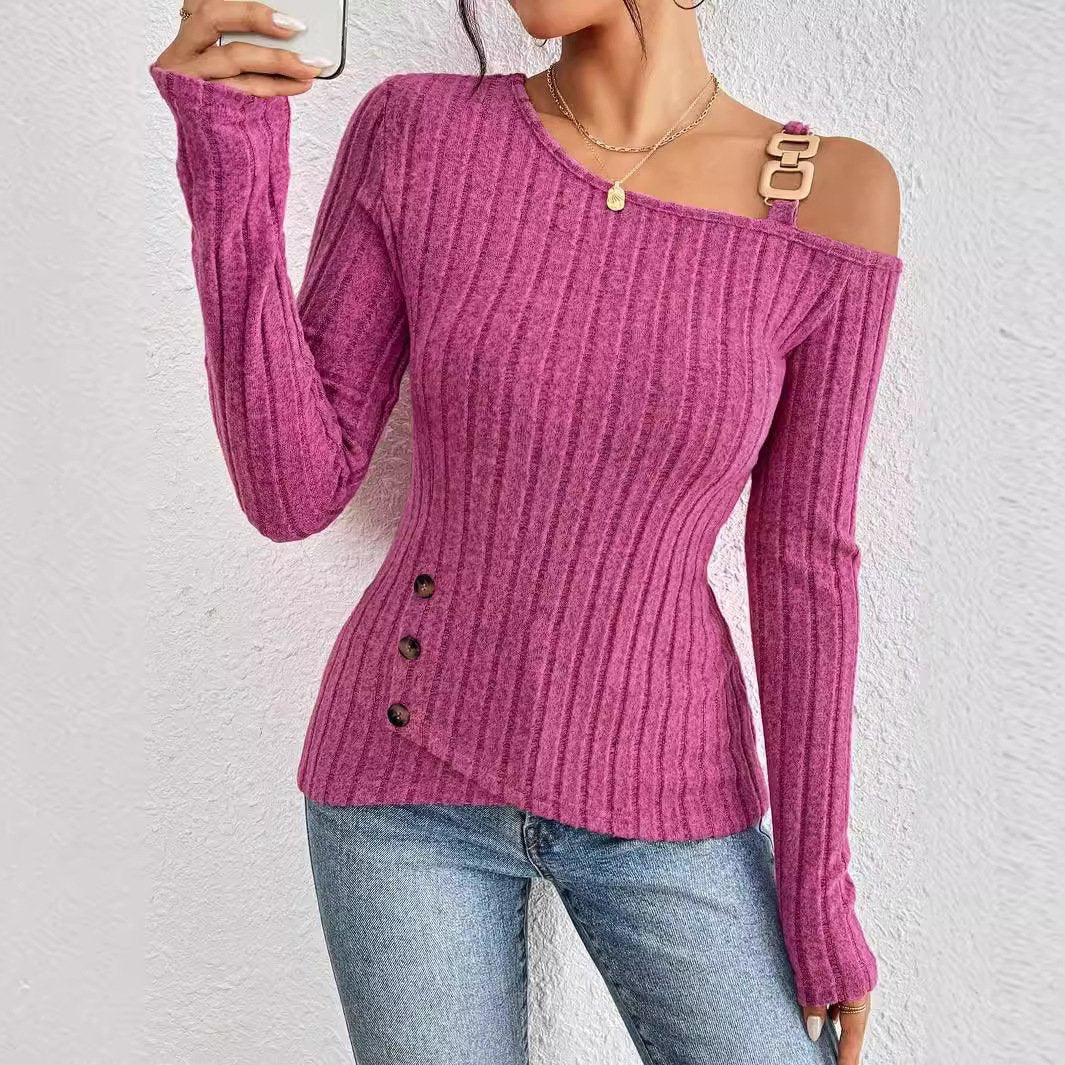 Chic Off-Shoulder Asymmetric Hem Casual T-Shirt