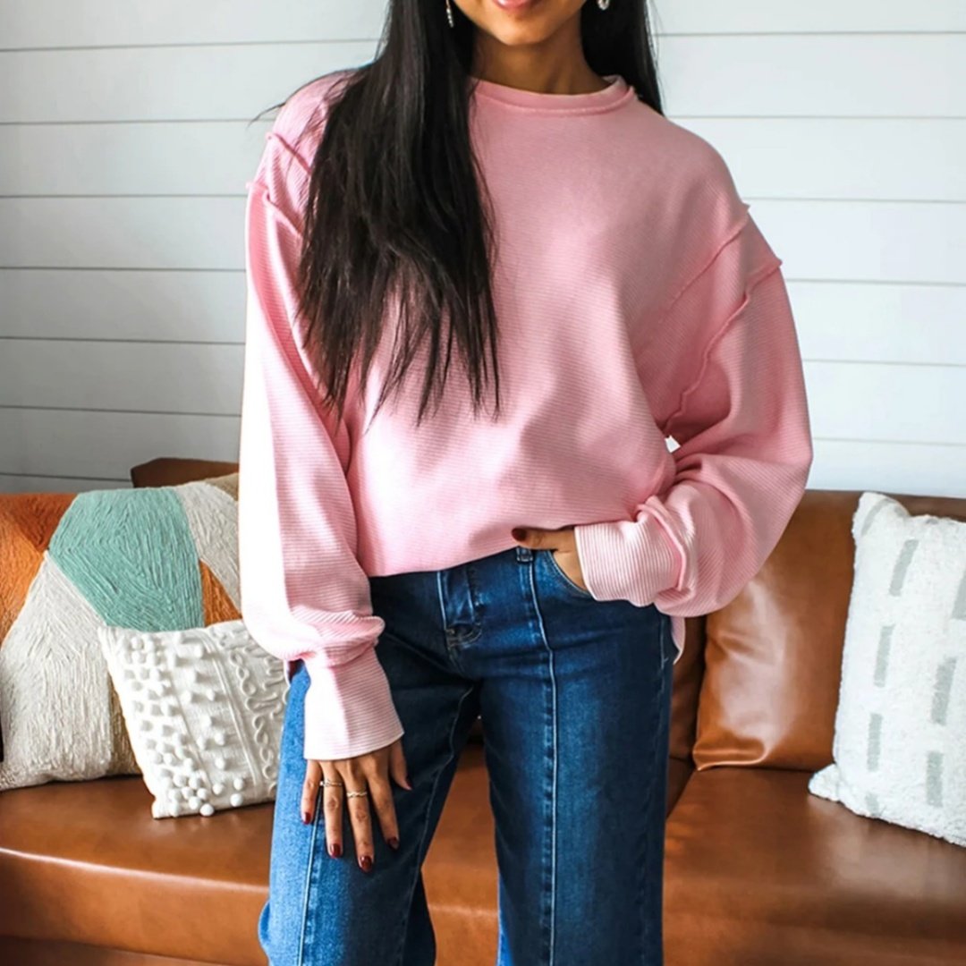 Cozy Solid Color Long Sleeve Sweatshirt for Women