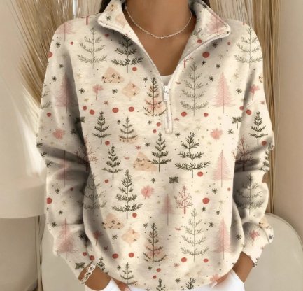 Loose Fit Outdoor Hoodie for Women - Long Sleeve Half Zip Pullover