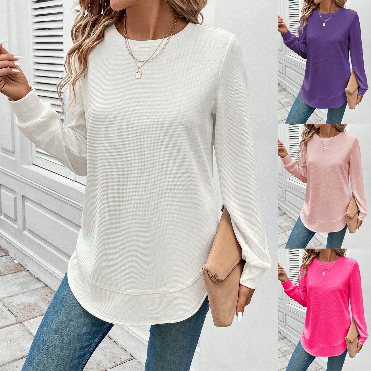 Loose Fit Solid Color Sweatshirt for Women