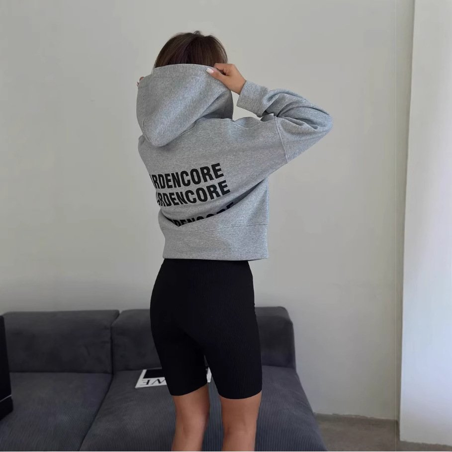 Cozy Oversized Hoodie with Letter Print Zip-up