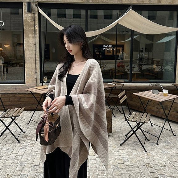 Vintage Striped Cashmere Imitation Cape