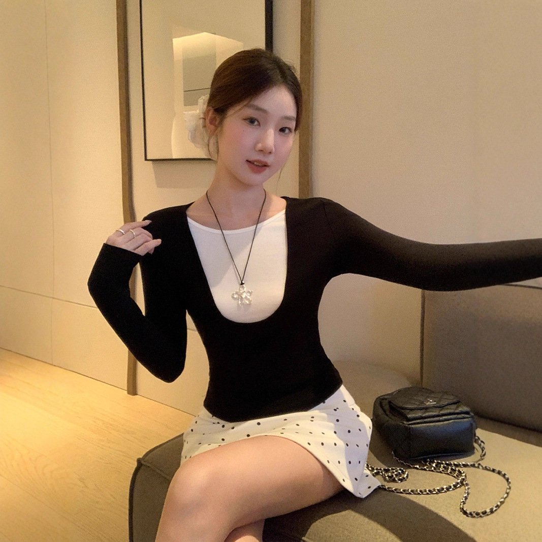 Korean Style Striped Slim-Fit Long Sleeve Top