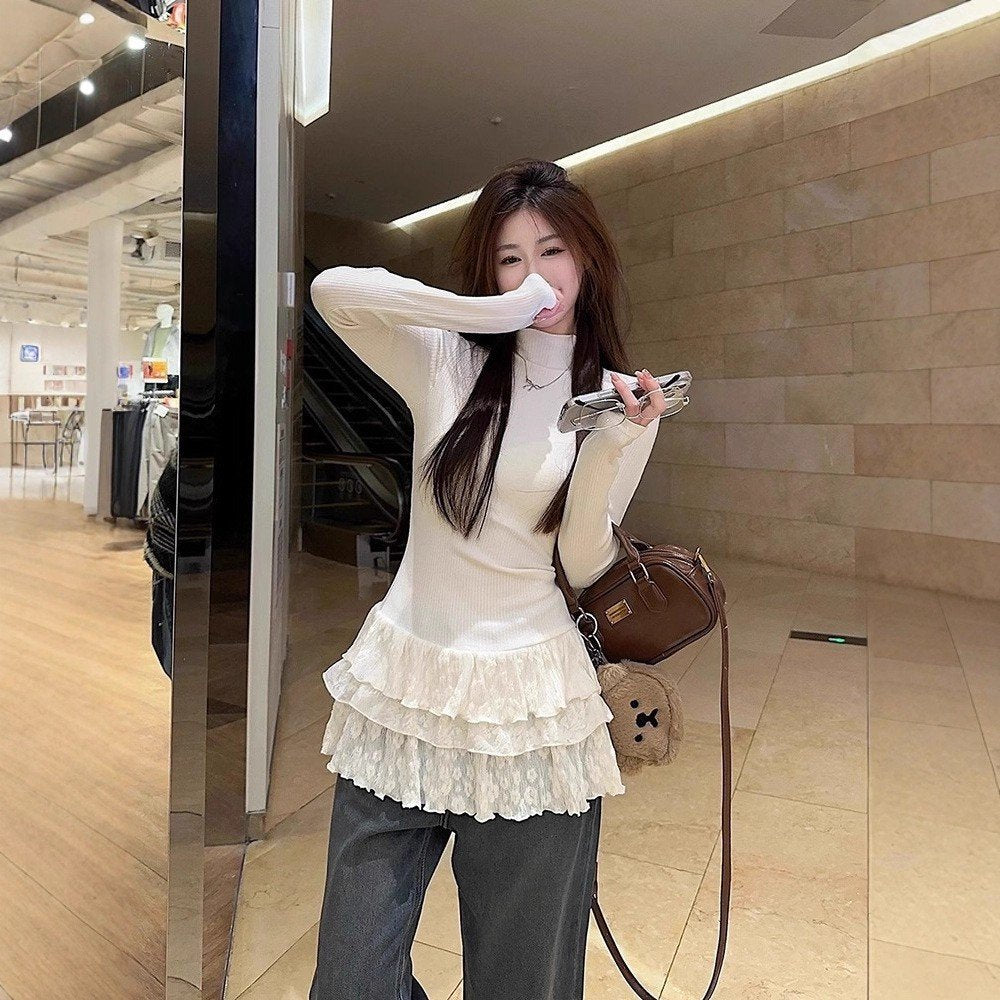 Cozy Fleece Long-Sleeve Ruffle Hem Top for Women