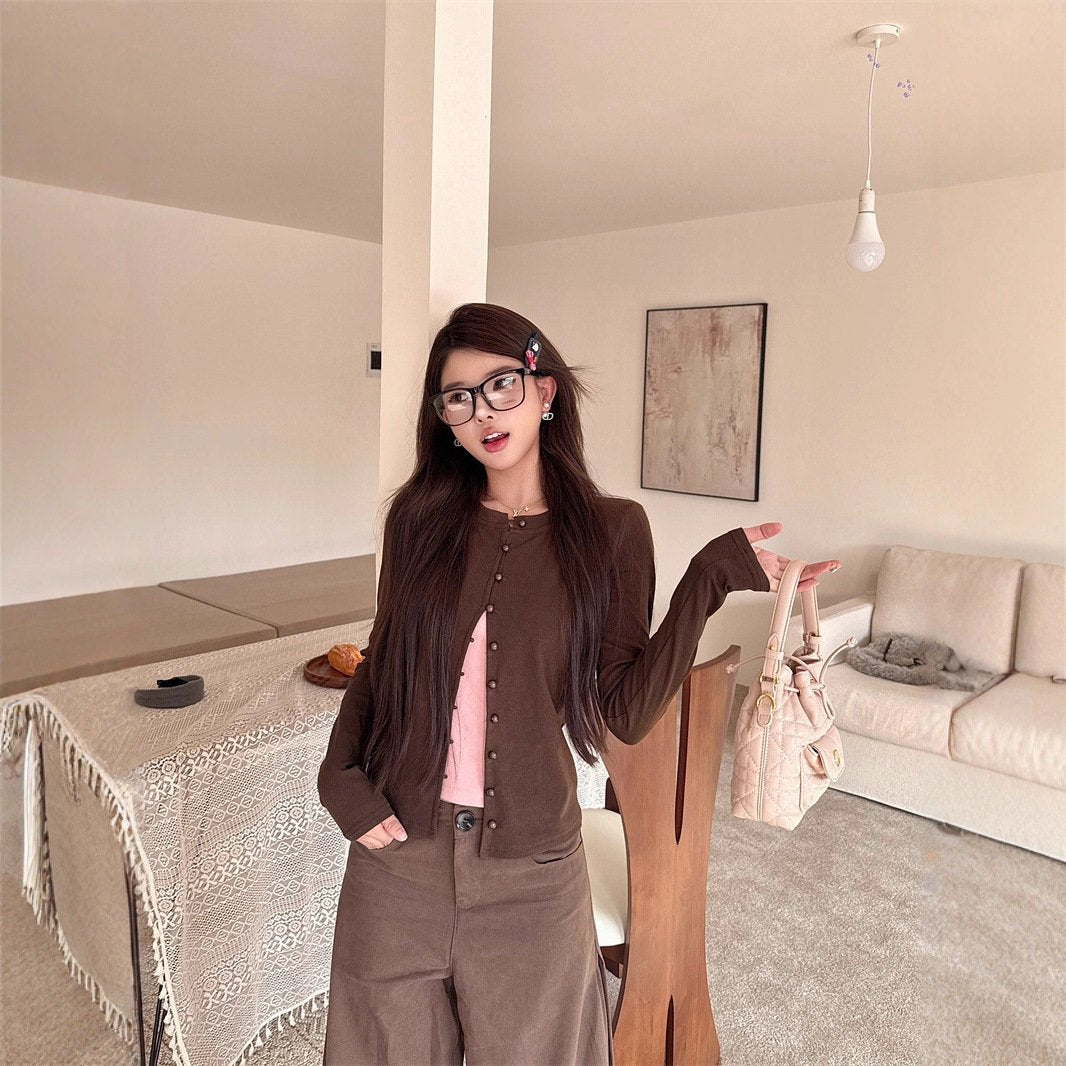 Retro Fake Two-Piece Long Sleeve Korean Style Top