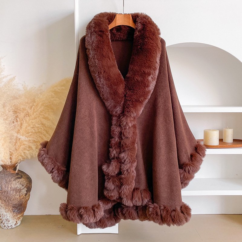 Loose Fur Collar Cape Shawl - Warm Winter Accessory
