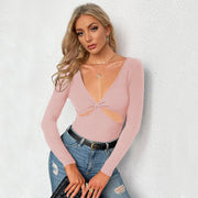 Women's Sexy V-Neck Hollow-Out Slim Knit Tee
