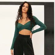 Women's V-Neck Slim-Fit Knit Crop Top