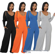 High-Stretch Ribbed Long-Sleeve Jumpsuit Set for Women