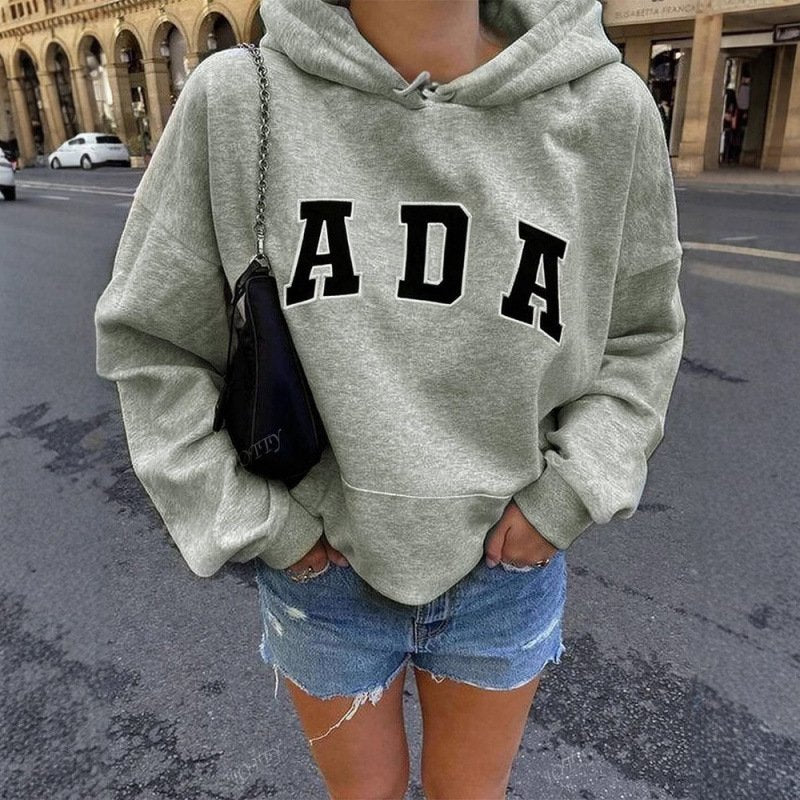 Cozy Letter Hoodie for Women - Loose Fit, Fleece Lined