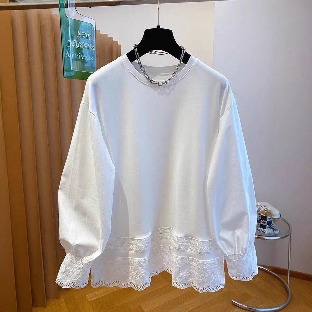 White Lace Patchwork Puff Sleeve Spring Blouse