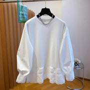 White Lace Patchwork Puff Sleeve Spring Blouse