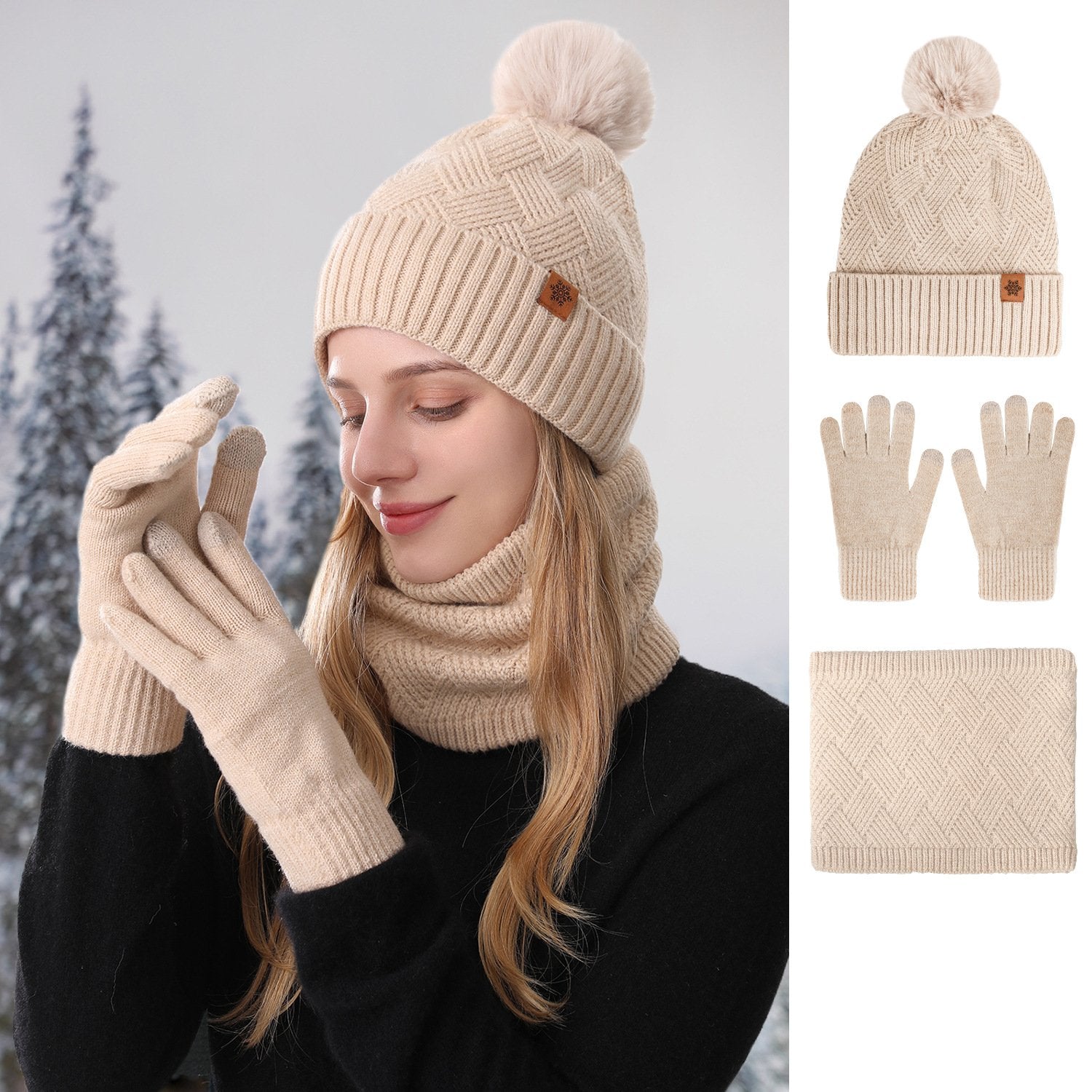 Stay Warm in Style: 3-Piece Knitted Set for Women