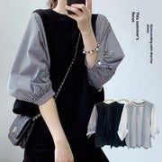 Chic Color-Blocked Loose Round-Neck Summer Top