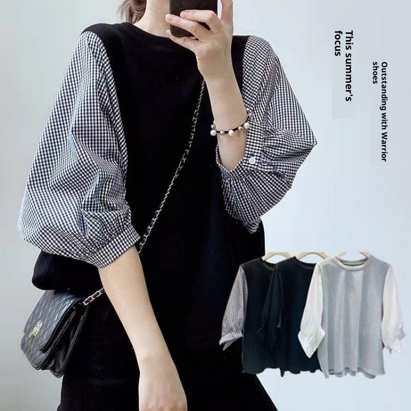 Chic Color-Blocked Loose Round-Neck Summer Top