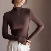 Women's Ruffle Mock Neck Long Sleeve Slim Fit Top