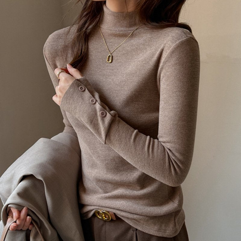 Women's Slim Fit Semi-High Neck Long Sleeve Base Shirt