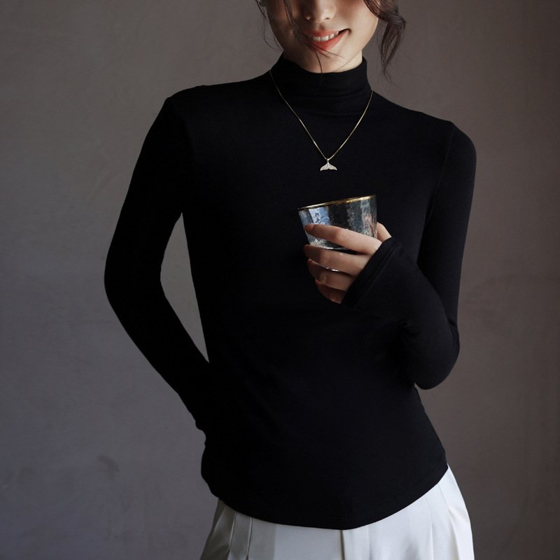 Women's Slim-Fit Semi-Turtleneck Long Sleeve Tee
