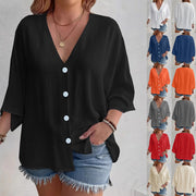 Women's Solid Button-Up Long Sleeve Cardigan