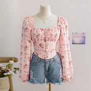 Elegant Floral Puff Sleeve Blouse for Women