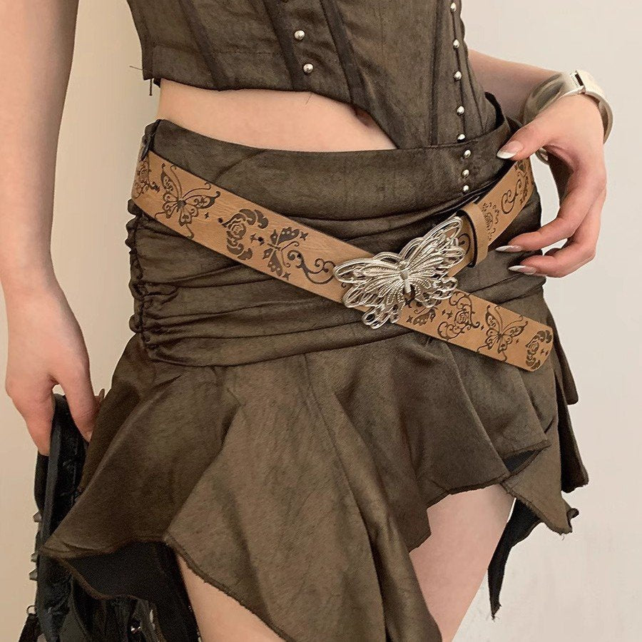 Brown Metal Butterfly Belt for Women - Perfect for Skirts & Jeans