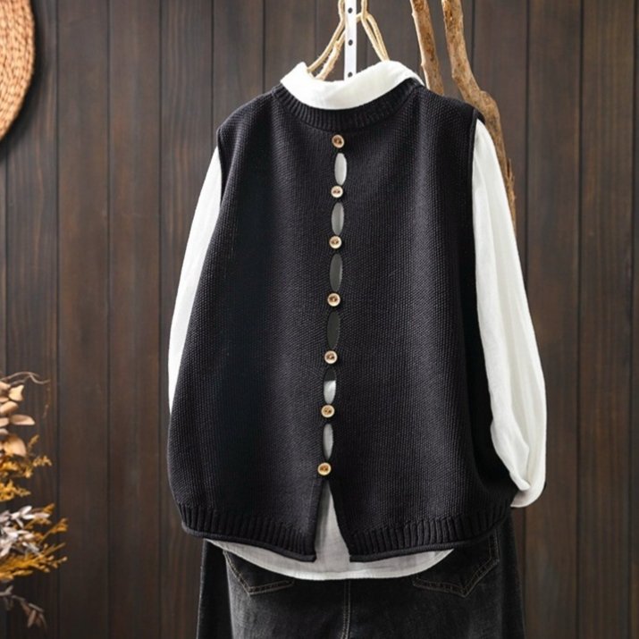 Women's Elegant Knit Vest with Back Buttons