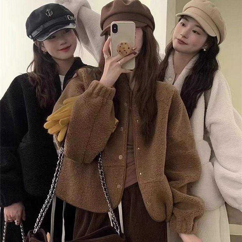 Cozy Solid Lamb Fleece Jacket for Women