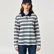 Retro Striped Long Sleeve Button Pullover for Women