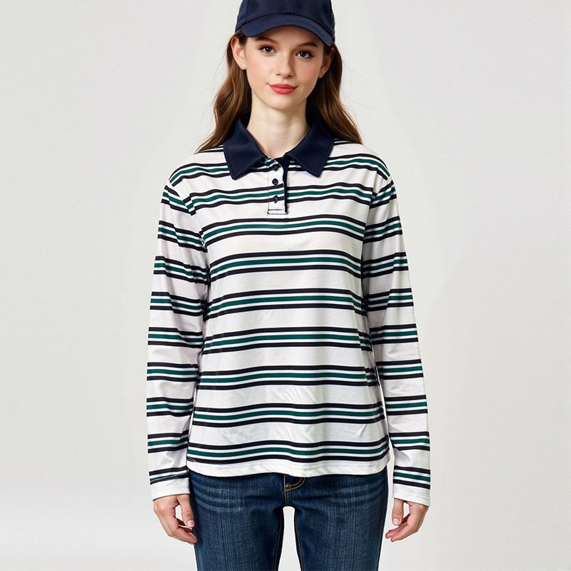 Retro Striped Long Sleeve Button Pullover for Women