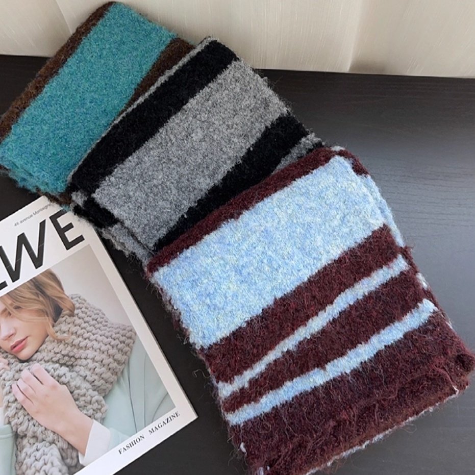 Warm Striped Knit Scarf for Women