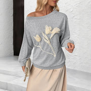 Women's 3D Floral Off-Shoulder Long Sleeve Top