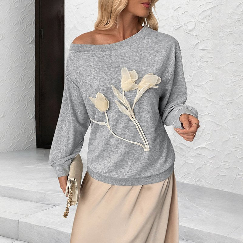 Women's 3D Floral Off-Shoulder Long Sleeve Top