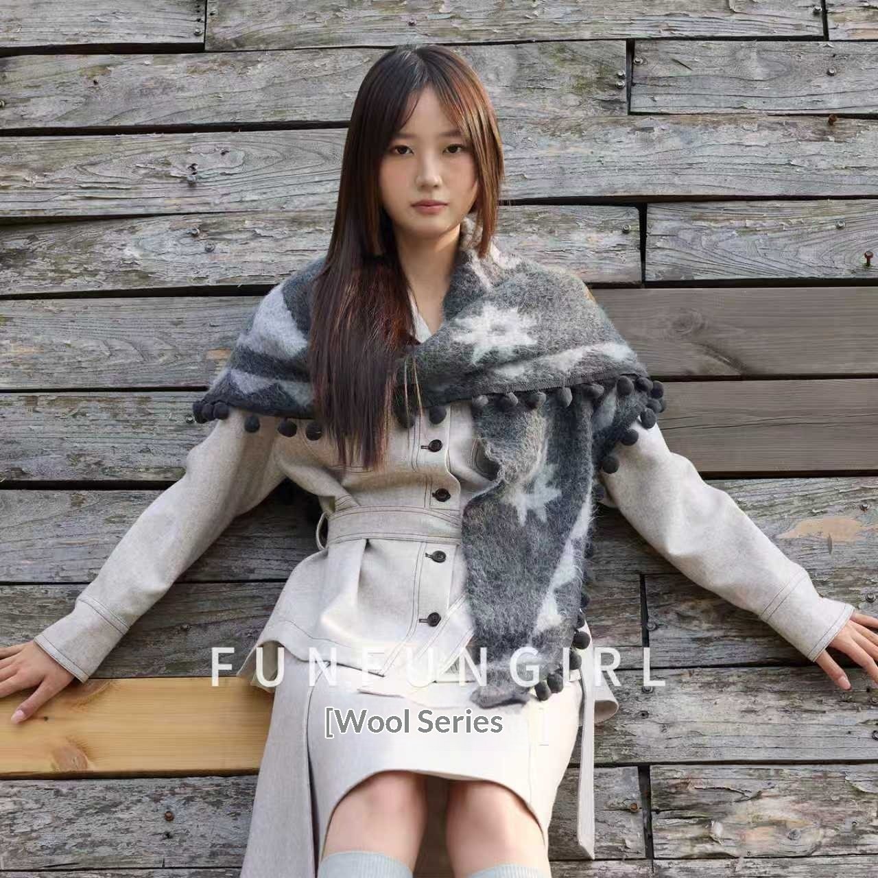 Warm Double-Sided Wool Shawl Reversible Cloak