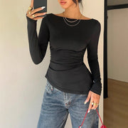 Women's Lace Bow Back Slim Long Sleeve Top