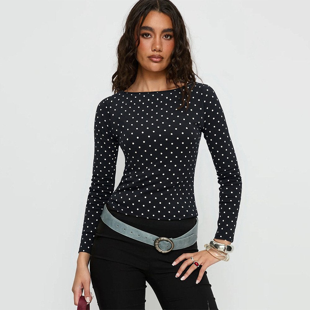 Chic Black & White Polka Dot Knit Top