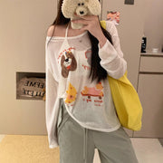 Cute Puppy Print Sun-Protective Loose Summer Blouse