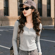 Women's Slim-Fit Semi-Open Round Neck Tee