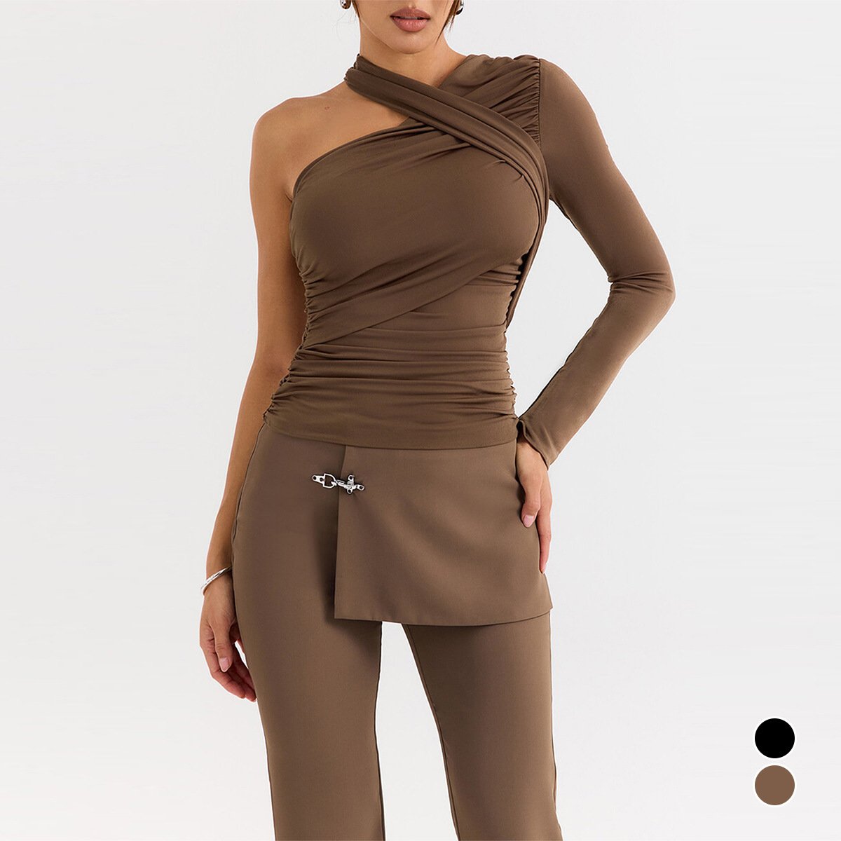 Women's One-Shoulder Long Sleeve Slim Top