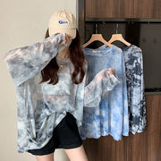 Gradient Ice Silk Long-Sleeve Loose Vintage Top
