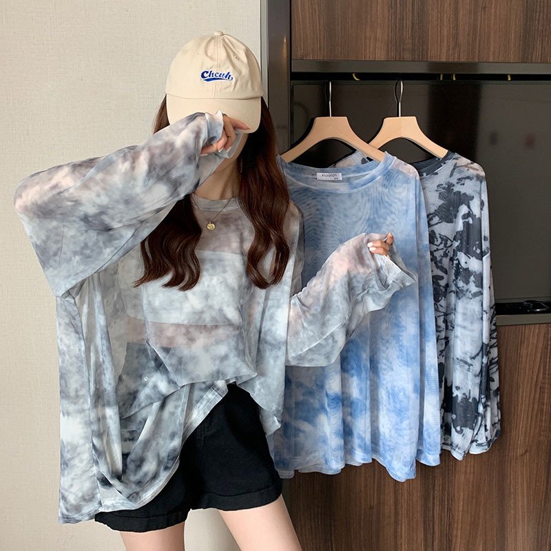 Gradient Ice Silk Long-Sleeve Loose Vintage Top