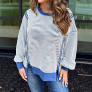 Colorblock Casual Round Neck Knitted Top