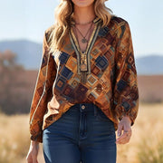 Chic Printed Long Sleeve Loose Casual Top for Women